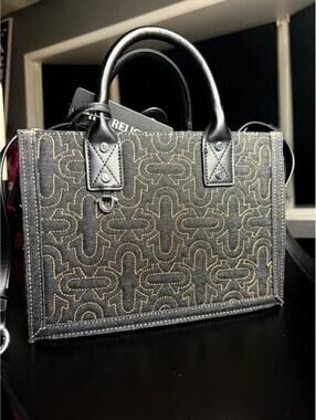 True Religion Black Denim Structured Tote Bag NWT